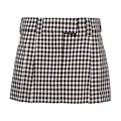 (Women) MIU MIU Plaid Slim-Fit Colorblock Casual Short Skirt. MG1801-1209-F0964