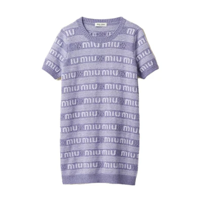 (Women) MIU MIU Purple Logo Print Casual Short-Sleeve Dress. MMA806-138E-F0230-S-232