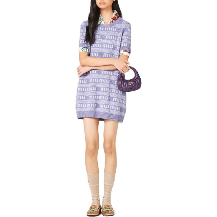 Lookbook (W) MIU MIU 紫色标志印花休闲短袖连衣裙. MMA806-138E-F0230-S-232