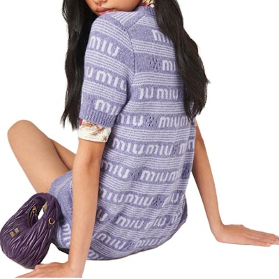 (W) MIU MIU 紫色标志印花休闲短袖连衣裙. MMA806-138E-F0230-S-232 Purchase (W) MIU MIU 紫色标志印花休闲短袖连衣裙. MMA806-138E-F0230-S-232