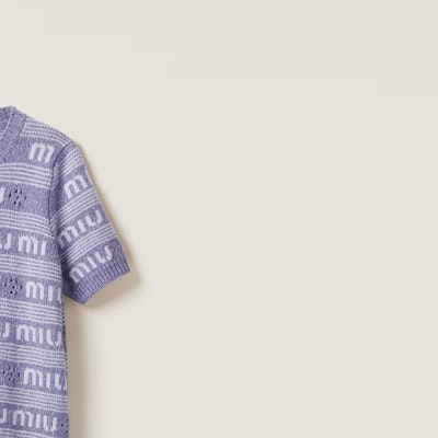 (W) MIU MIU 紫色标志印花休闲短袖连衣裙. MMA806-138E-F0230-S-232 Sizing (W) MIU MIU 紫色标志印花休闲短袖连衣裙. MMA806-138E-F0230-S-232