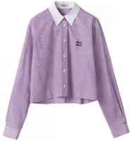 (Women) MIU MIU Purple Striped Button-Up Long Sleeve Shirt with Collar MK1833-139C-F0B2R-S-OOO (Women) MIU MIU Purple Striped Button-Up Long Sleeve Shirt with Collar MK1833-139C-F0B2R-S-OOO