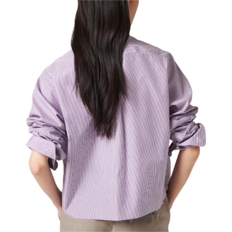 Shop (W) MIU MIU Kemeja Ungu Berjalur Lengan Panjang dengan Kolar. MK1833-139C-F0B2R-S-OOO