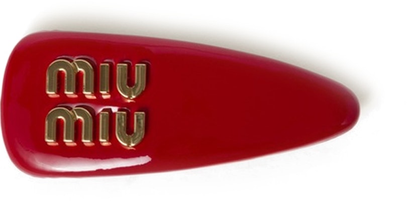 (W) 미우미우 레드 가죽 3D 레터 장식 헤어 클립. 5IF092_069_F0011 Order (W) 미우미우 레드 가죽 3D 레터 장식 헤어 클립. 5IF092_069_F0011