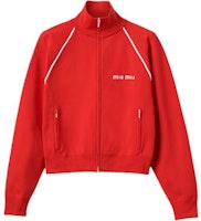 (Women) MIU MIU Red Letter Print High-Neck Zip-Up Jacket. MMF889-148O-F0011-S-OOO (Women) MIU MIU Red Letter Print High-Neck Zip-Up Jacket. MMF889-148O-F0011-S-OOO