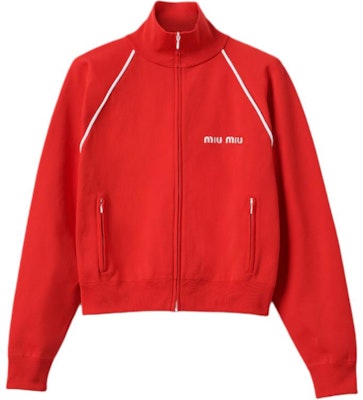 (Women) MIU MIU Red Letter Print High-Neck Zip-Up Jacket. MMF889-148O-F0011-S-OOO Buy (Women) MIU MIU Red Letter Print High-Neck Zip-Up Jacket. MMF889-148O-F0011-S-OOO
