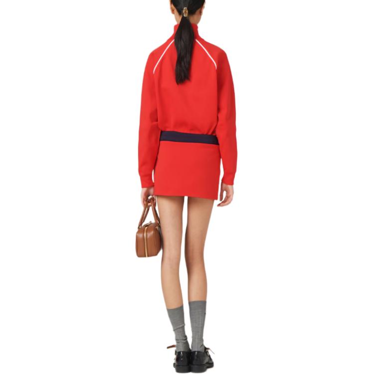 Shop (Women) MIU MIU  Red Letter Print High-Neck Zip-Up Jacket. MMF889-148O-F0011-S-OOO