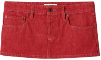 (Women) MIU MIU Red Low-Waist Skirt with Contrast Stitching and Embroidered Logo. GWD326-143Z-F0011-S-OOO (Women) MIU MIU Red Low-Waist Skirt with Contrast Stitching and Embroidered Logo. GWD326-143Z-F0011-S-OOO