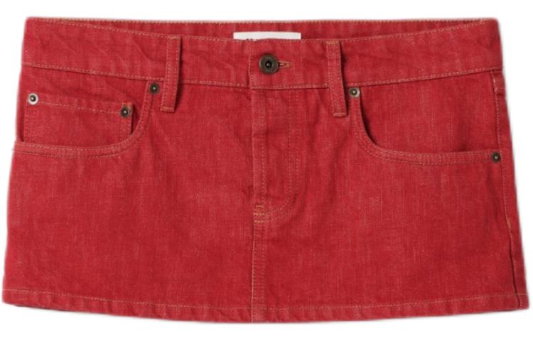 Order (W) MIU MIU 红色低腰裙对比缝线刺绣标志设计 GWD326-143Z-F0011-S-OOO