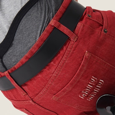 (W) MIU MIU 红色低腰裙对比缝线刺绣标志设计 GWD326-143Z-F0011-S-OOO Details for (W) MIU MIU 红色低腰裙对比缝线刺绣标志设计 GWD326-143Z-F0011-S-OOO