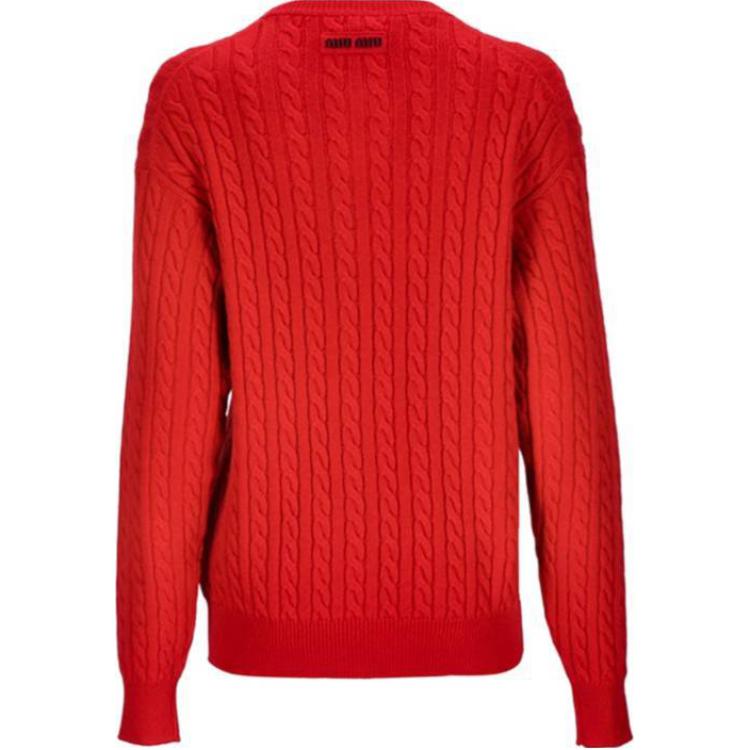 Lookbook (W) MIU MIU 红色罗纹针织圆领长袖毛衣 MML818-13KX-F0011