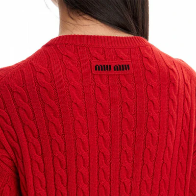 (W) MIU MIU 红色罗纹针织圆领长袖毛衣 MML818-13KX-F0011 Sizing (W) MIU MIU 红色罗纹针织圆领长袖毛衣 MML818-13KX-F0011