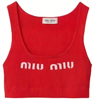 (Women) MIU MIU Red Sleeveless Slim-Fit Tank Top with Logo Embroidery. MMV076-12TJ-F0011-S-231 (Women) MIU MIU Red Sleeveless Slim-Fit Tank Top with Logo Embroidery. MMV076-12TJ-F0011-S-231
