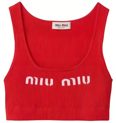 (W) MIU MIU Merah Tank Top Tanpa Lengan Slim-Fit dengan Sulaman Logo. MMV076-12TJ-F0011-S-231 Buy (W) MIU MIU Merah Tank Top Tanpa Lengan Slim-Fit dengan Sulaman Logo. MMV076-12TJ-F0011-S-231