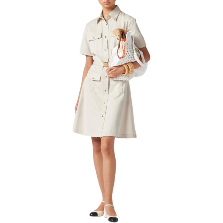 (Women) MIU MIU  Short-Sleeve Button-Up Casual Dress in Limestone Grey. MF5434-144D-F0A08-S-OOO 圖 3