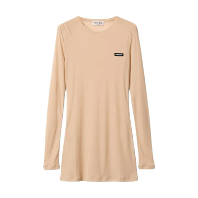 (Women) MIU MIU Short Beige Long Sleeve Pullover Dress MJA842-13VO-F0770-S-231