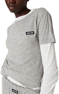 (W) MIU MIU 短袖Logo T恤 SS24常规版型 MJN466-133O-F0002-S-231 Lookbook (W) MIU MIU 短袖Logo T恤 SS24常规版型 MJN466-133O-F0002-S-231