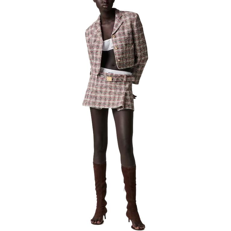 Lookbook (W) MIU MIU 紅石榴色短版V領格紋釦扣外套 MH1863-13AB-F059I-S-232