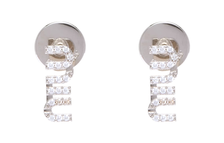 (Women) MIU MIU  Silver Logo Crystal Embellished Earrings 5IO059-2DNC-F0OKL 圖 2