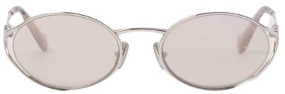 (W) MIU MIU Cermin Mata Perak Oval dengan Logo Berukir pada Pemegang. SMU52YM1BCFE10FC054 Order (W) MIU MIU Cermin Mata Perak Oval dengan Logo Berukir pada Pemegang. SMU52YM1BCFE10FC054