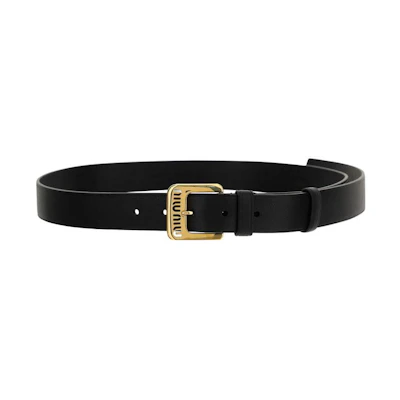 (Women) MIU MIU Simple Black Leather Belt 3cm Wide 5CC545EFXF0002