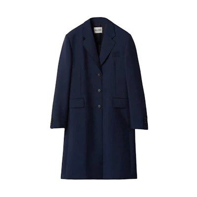 (Women) MIU MIU Single-Breasted Mohair Coat Navy Blue Long Sleeve Mid-Length MS201312I1F0124SOOO
