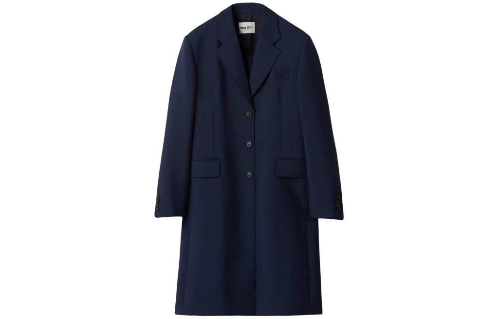 Order (Women) MIU MIU  Single-Breasted Mohair Coat Navy Blue Long Sleeve Mid-Length MS201312I1F0124SOOO