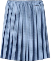 (Women) MIU MIU Sky Blue Plaid Logo Embroidered Casual Long Skirt MG2228-142L-F0QY6-S-OOO (Women) MIU MIU Sky Blue Plaid Logo Embroidered Casual Long Skirt MG2228-142L-F0QY6-S-OOO