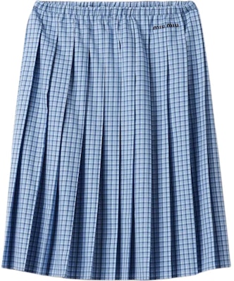 (W) MIU MIU 天蓝色格纹刺绣徽标休闲长裙 MG2228-142L-F0QY6-S-OOO Order (W) MIU MIU 天蓝色格纹刺绣徽标休闲长裙 MG2228-142L-F0QY6-S-OOO