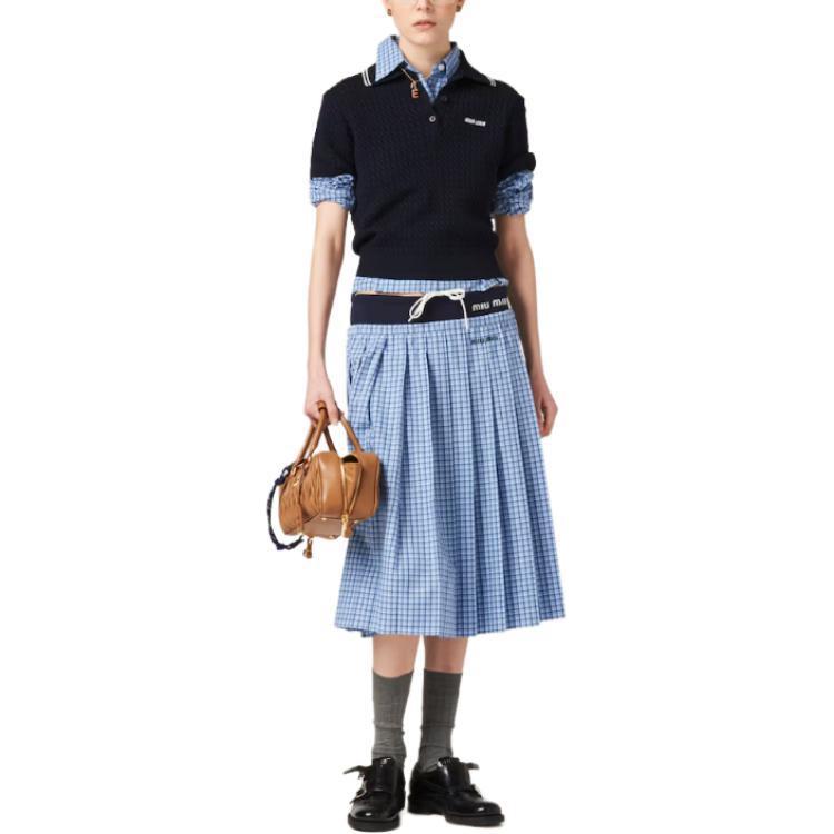 Lookbook (W) MIU MIU 天蓝色格纹刺绣徽标休闲长裙 MG2228-142L-F0QY6-S-OOO