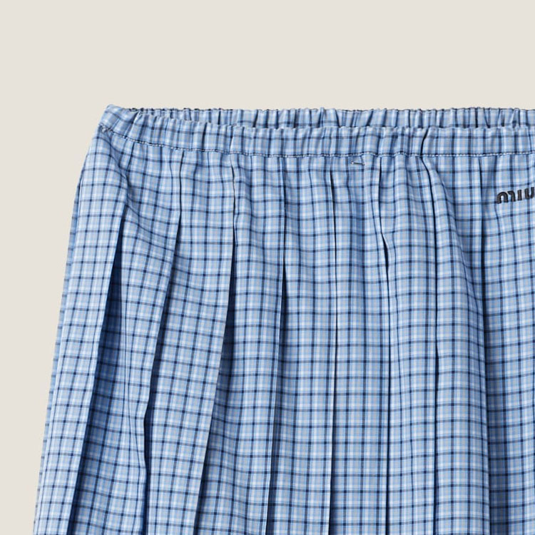 Sizing (W) MIU MIU 天蓝色格纹刺绣徽标休闲长裙 MG2228-142L-F0QY6-S-OOO