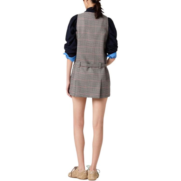 Shop (W) 미우미우 슬레이트 그레이 체크 민소매 미니 드레스 지퍼 포켓 포함. MF5040-15PK-F0480-S-232