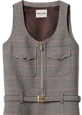 (W) 미우미우 슬레이트 그레이 체크 민소매 미니 드레스 지퍼 포켓 포함. MF5040-15PK-F0480-S-232 Details for (W) 미우미우 슬레이트 그레이 체크 민소매 미니 드레스 지퍼 포켓 포함. MF5040-15PK-F0480-S-232