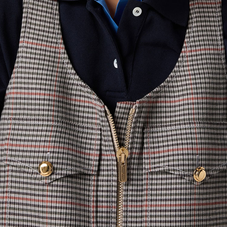 Sizing (W) 미우미우 슬레이트 그레이 체크 민소매 미니 드레스 지퍼 포켓 포함. MF5040-15PK-F0480-S-232