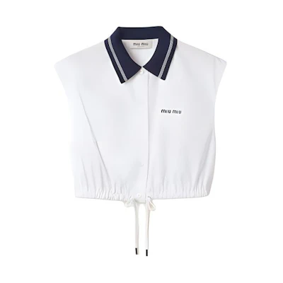 (Women) MIU MIU Sleeveless White Shirt with Logo Print and Contrast Design. MT2006-10RG-F0009-S-OOO