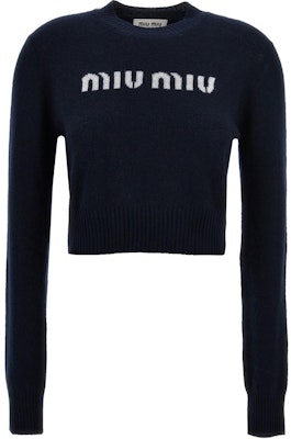 (W) MIU MIU 修身长袖针织毛衣 海军蓝logo设计 MML809-13K1-F0008 -S-232 Buy (W) MIU MIU 修身长袖针织毛衣 海军蓝logo设计 MML809-13K1-F0008 -S-232
