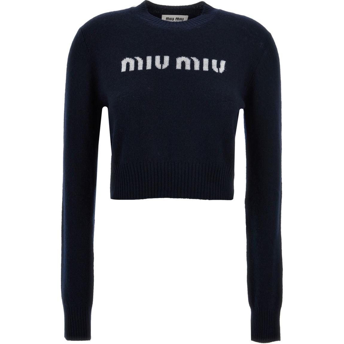 Order (W) MIU MIU 修身长袖针织毛衣 海军蓝logo设计 MML809-13K1-F0008 -S-232