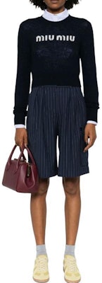 (W) MIU MIU 修身长袖针织毛衣 海军蓝logo设计 MML809-13K1-F0008 -S-232 Shop (W) MIU MIU 修身长袖针织毛衣 海军蓝logo设计 MML809-13K1-F0008 -S-232