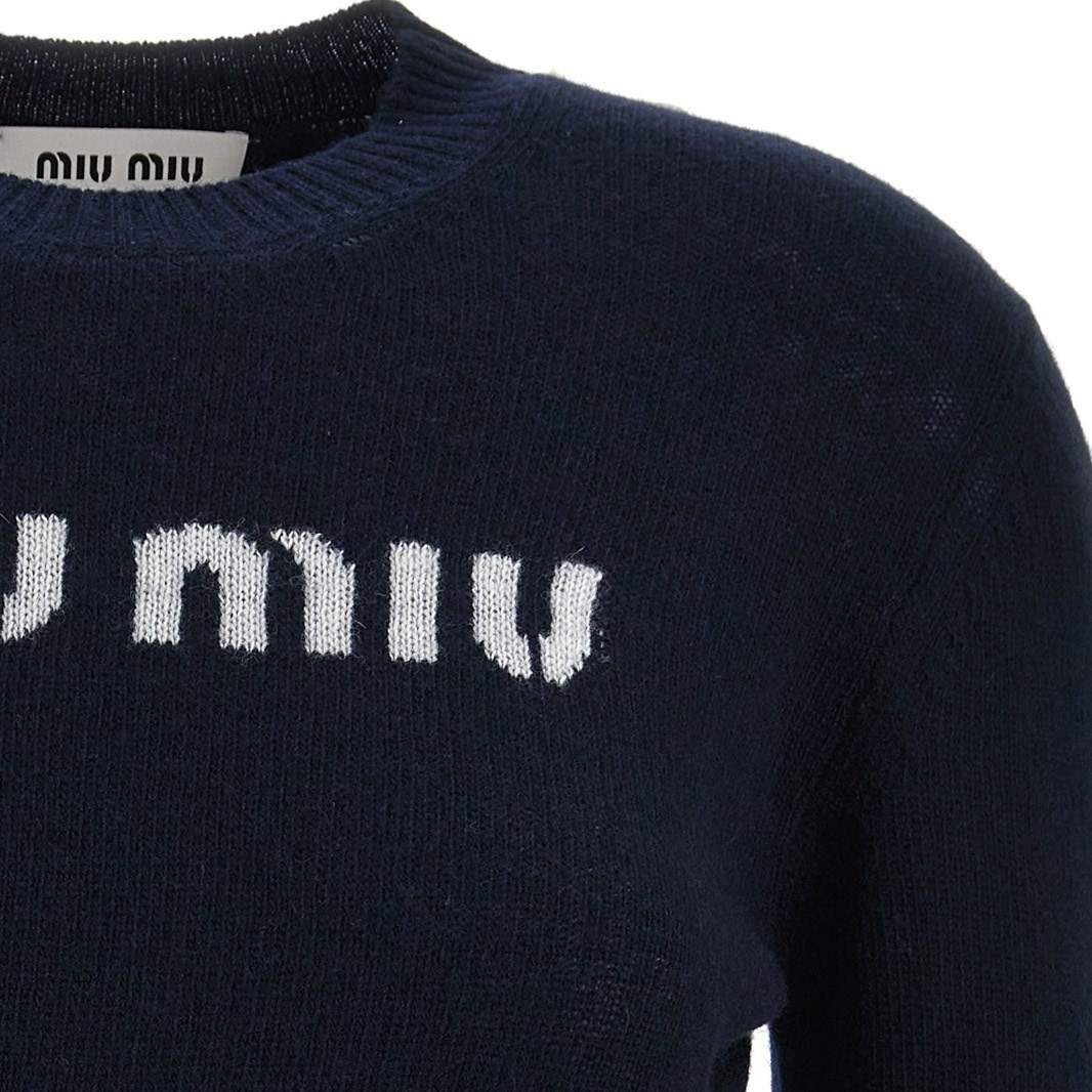 Details for (W) MIU MIU 修身长袖针织毛衣 海军蓝logo设计 MML809-13K1-F0008 -S-232