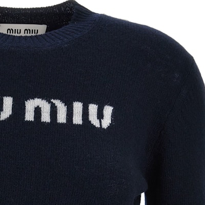 (W) MIU MIU 修身长袖针织毛衣 海军蓝logo设计 MML809-13K1-F0008 -S-232 Details for (W) MIU MIU 修身长袖针织毛衣 海军蓝logo设计 MML809-13K1-F0008 -S-232