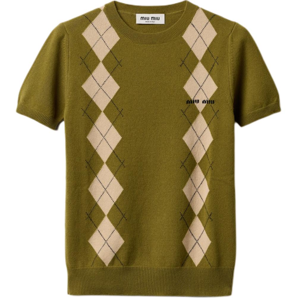 (Women) MIU MIU  Slim Fit Diamond Knit Short-Sleeve Cashmere Sweater Fern Green MML974-15NE-F00IS-S-OOO 圖 2