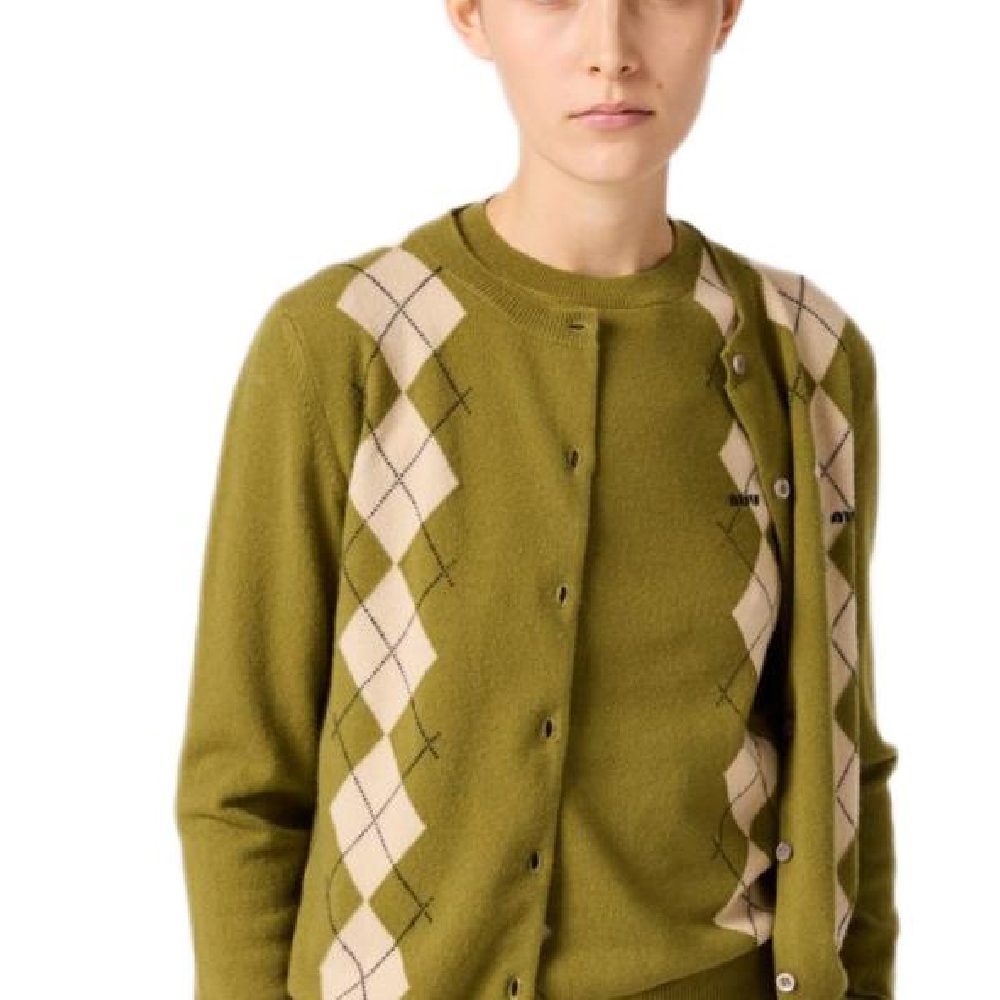 (Women) MIU MIU  Slim Fit Diamond Knit Short-Sleeve Cashmere Sweater Fern Green MML974-15NE-F00IS-S-OOO 圖 3