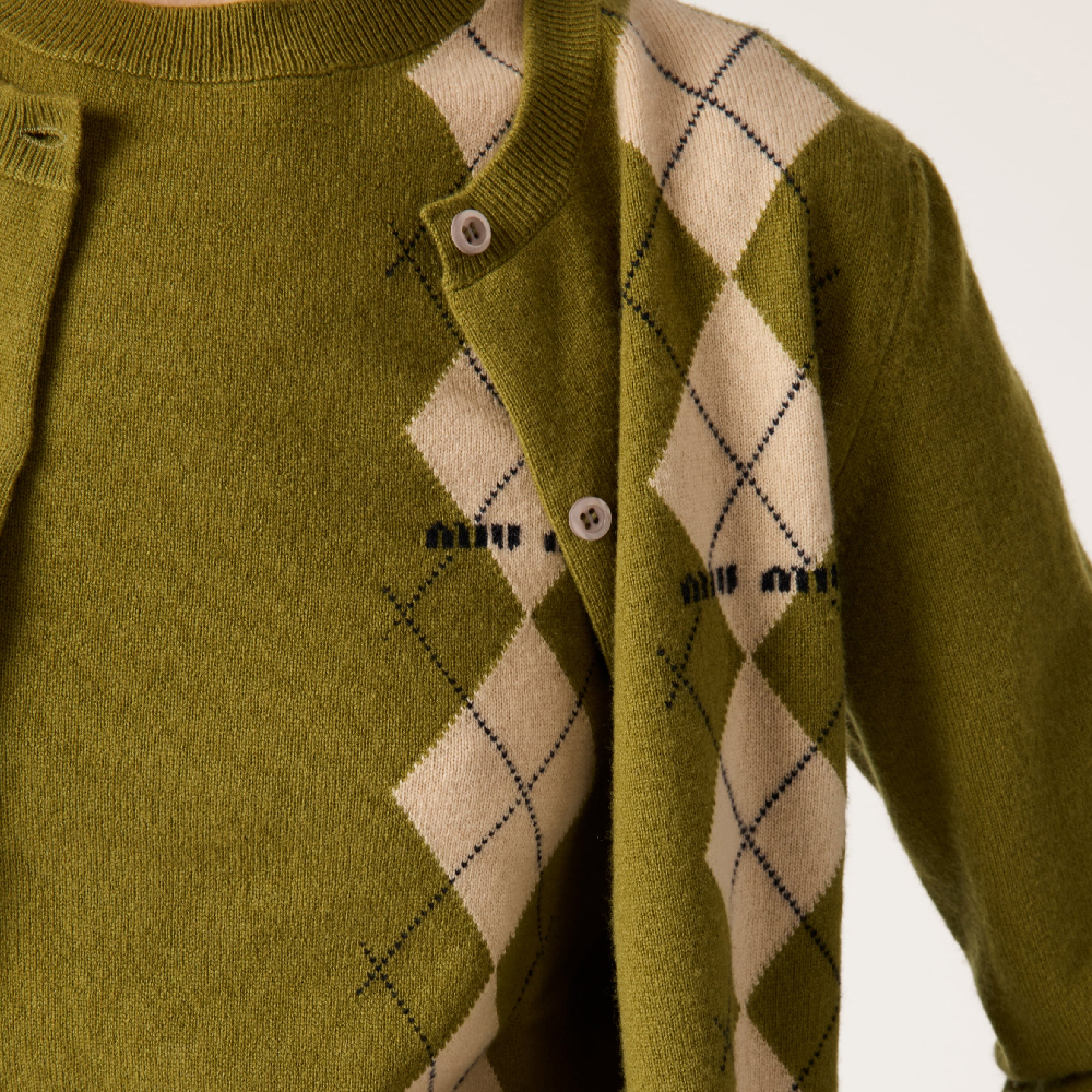 (Women) MIU MIU  Slim Fit Diamond Knit Short-Sleeve Cashmere Sweater Fern Green MML974-15NE-F00IS-S-OOO 圖 4