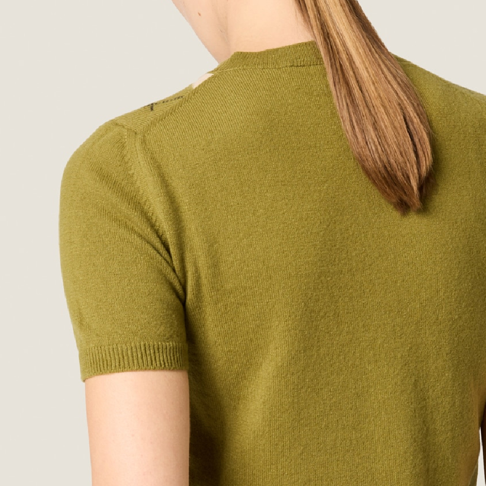 (Women) MIU MIU  Slim Fit Diamond Knit Short-Sleeve Cashmere Sweater Fern Green MML974-15NE-F00IS-S-OOO 圖 6