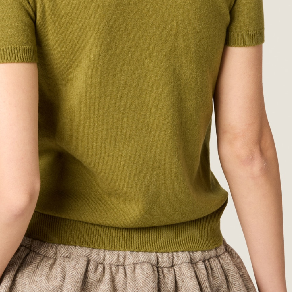 (Women) MIU MIU  Slim Fit Diamond Knit Short-Sleeve Cashmere Sweater Fern Green MML974-15NE-F00IS-S-OOO 圖 7
