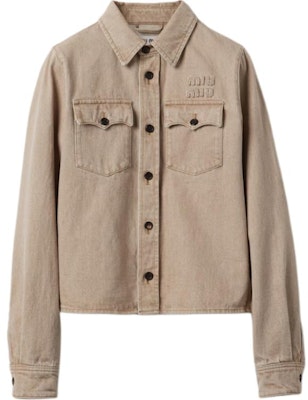 (W) MIU MIU Camisa Slim Fit de Manga Larga con Bordado de Logo en Beige. GWC113-140H-F0006-S-AM1 Order (W) MIU MIU Camisa Slim Fit de Manga Larga con Bordado de Logo en Beige. GWC113-140H-F0006-S-AM1