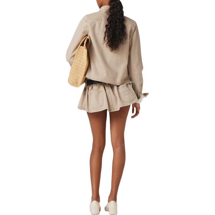 Purchase (W) MIU MIU Camisa Slim Fit de Manga Larga con Bordado de Logo en Beige. GWC113-140H-F0006-S-AM1