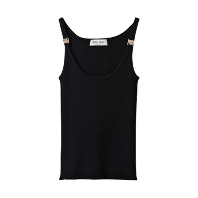 (Women) MIU MIU Slim Fit Sleeveless Black Tank Top. MMV148-13WV-F0002-S-OOO