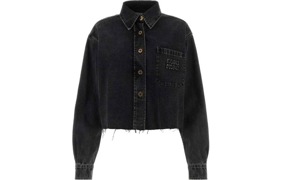 (Women) MIU MIU  Solid Black Long Sleeve Jacket with Chest Pocket. GWB186-115V-F0002-S-232