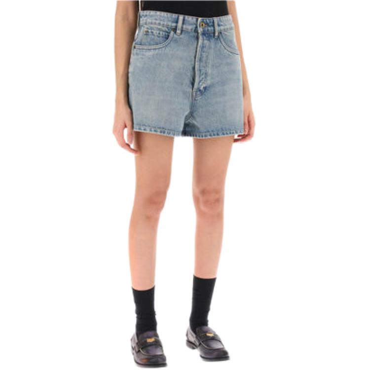 Lookbook (W) MIU MIU 藍色牛仔拉鍊寬鬆短褲。 GWP498-1373-F0076